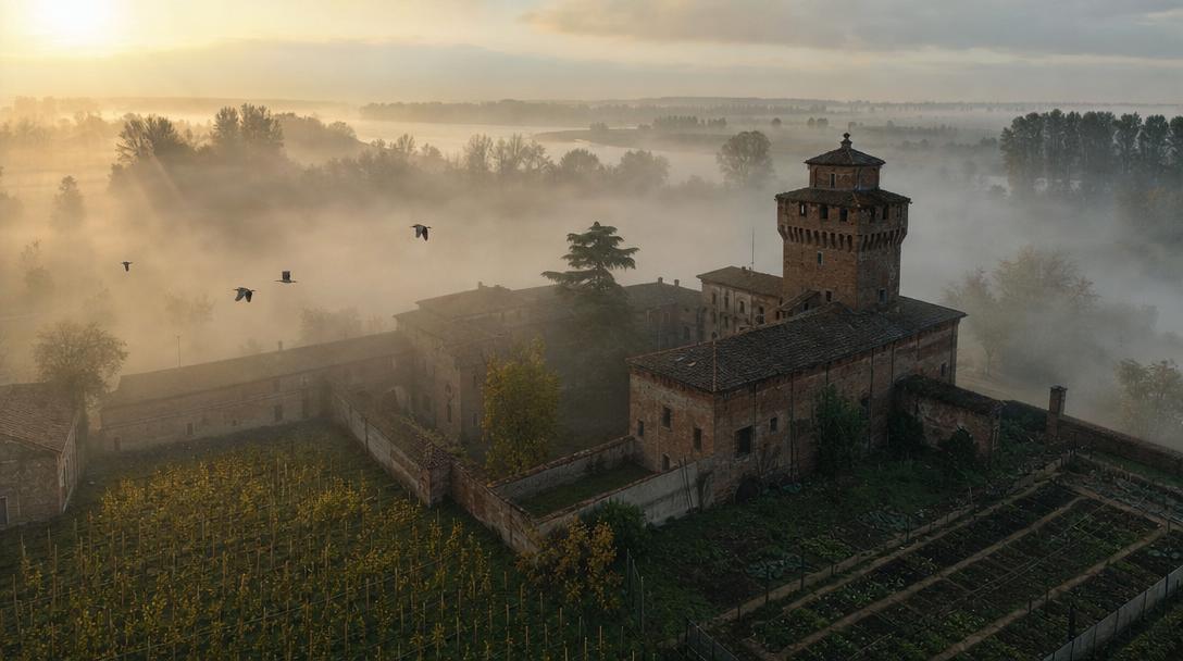 Antica Corte Pallavicina nella nebbia