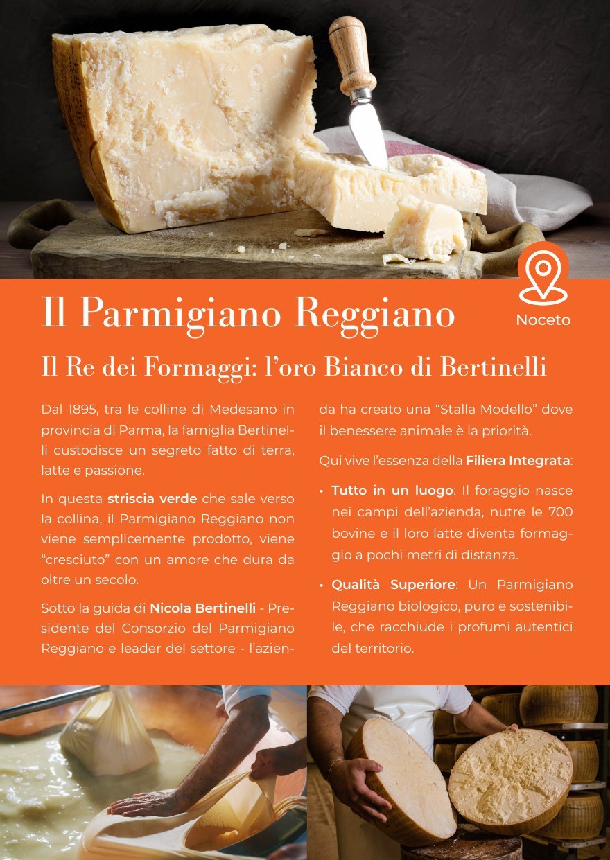 L'anta del depliant dedicata al Parmigiano Reggiano